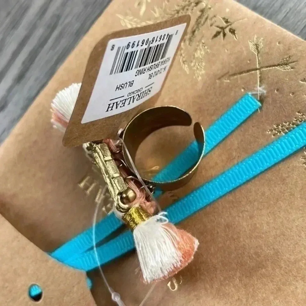 Shiraleah Kiera Brush Ring with Fringe Brush Peach Cream Tassel Gold Tone NWT